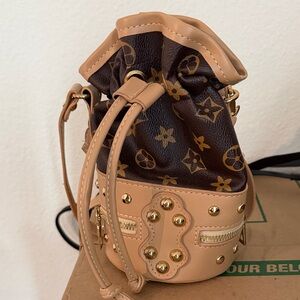 Brown and Tan Designer Bucket Bag